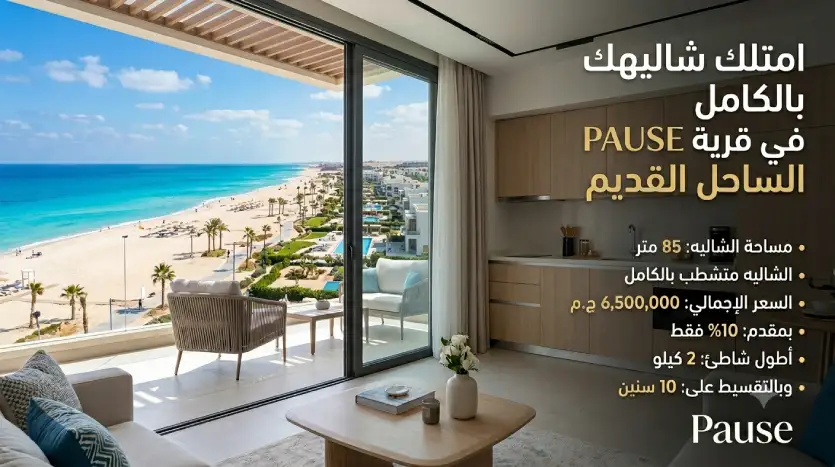شاليه للبيع 85 متر بفيو على البحر و متشطب بالكامل فى قرية بوز الساحل القديم