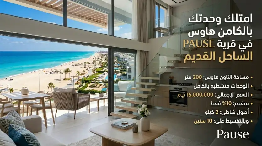 تاون هاوس للبيع 200م متشطب بالكامل و بفيو بحر بالتقسيط على 10سنين فى بوز الساحل الشمالى القديم