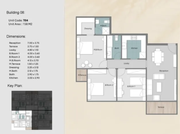 شقة للبيع 158م في كمبوند رواق ريزيدنس التجمع الخامس Riwaq Residence
