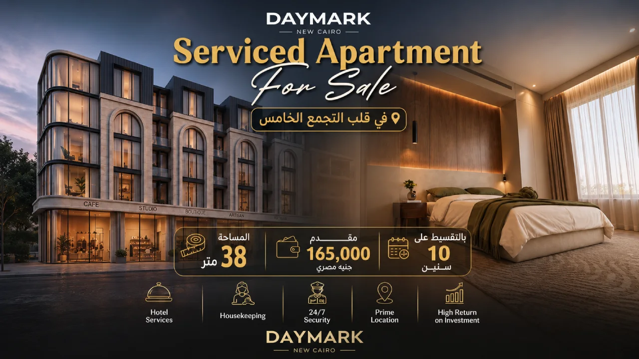 غرفة فندقية للبيع فى التجمع الخامس بالتقسيط على 10 سنين فى daymark