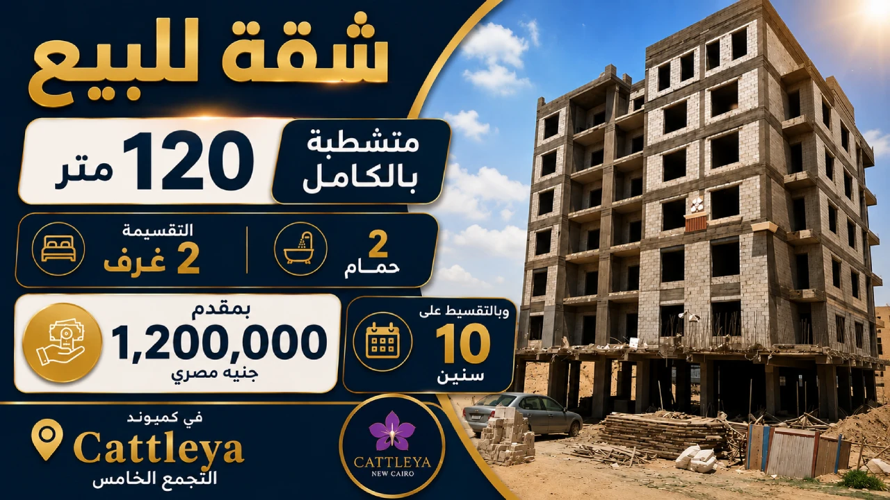 شقة للبيع 120متر متشطبة بالكامل في كمبوند كتاليا cattleya التجمع الخامس
