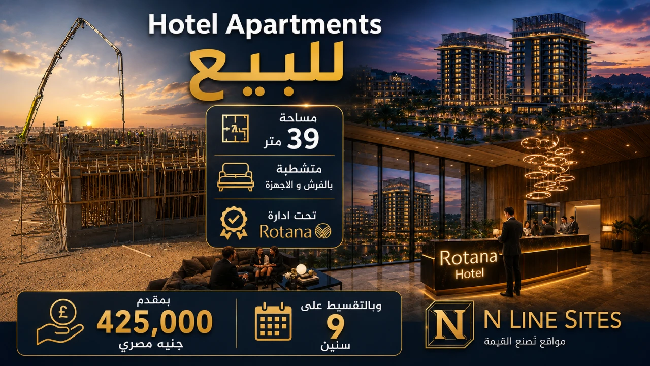 شقة فندقية للبيع متشطبة بالكامل فى مشروع n line suites تحت ادارة فندق روتانا