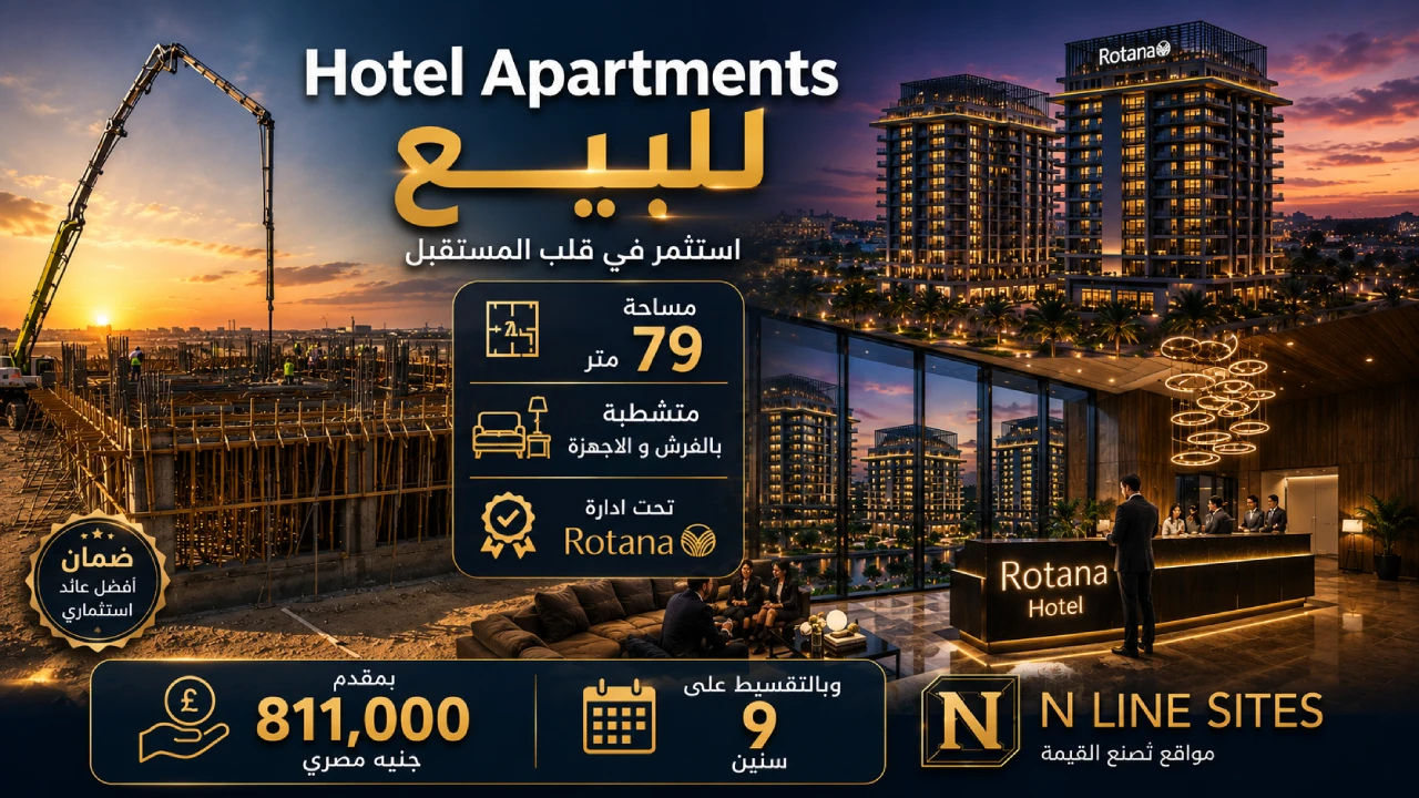 شقة فندقية للبيع متشطبة بالكامل فى مشروع n line suites تحت ادارة فندق روتانا بالتقسيط