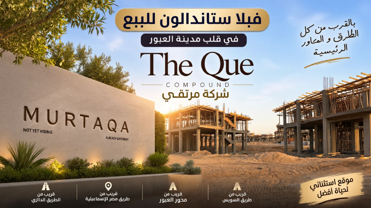 فيلا للبيع ستاندالون فى مدينة العبور كمبوند the que بالتقسيط شركة مرتقي