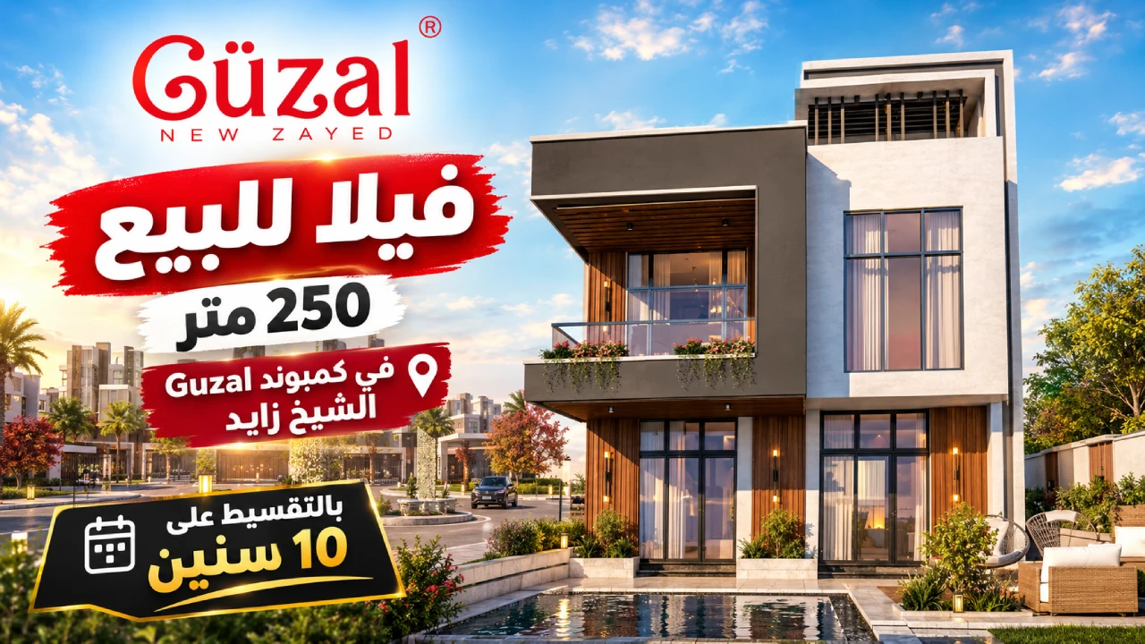 فيلا للبيع 250 متر بالتقسيط على 10 سنين فى الشيخ زايد كمبوند Guzal شركة الخليج