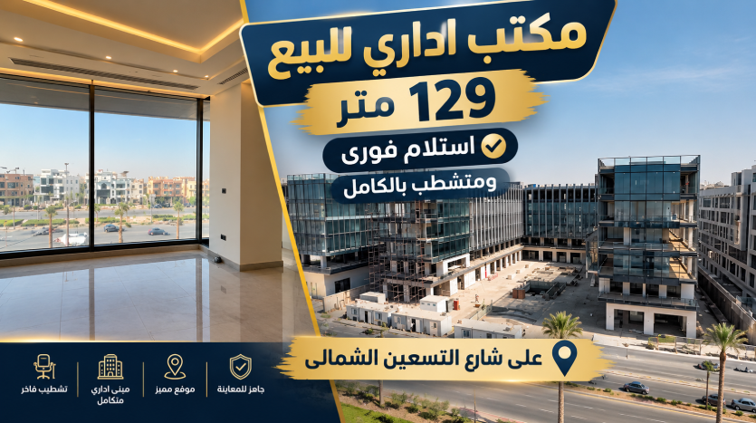 مكتب ادارى للبيع استلام فورى و متشطب بالكامل على شارع التسعين
