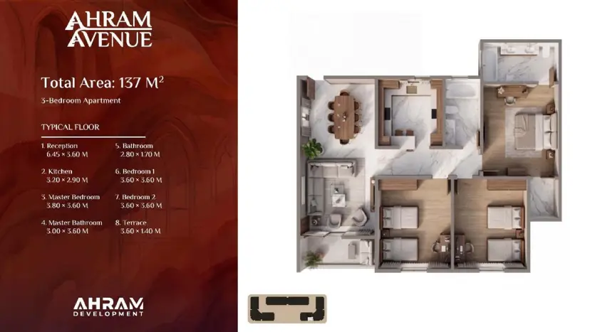 شقة للبيع 137م في كمبوند Ahram Avenue New Cairo بالتقسيط