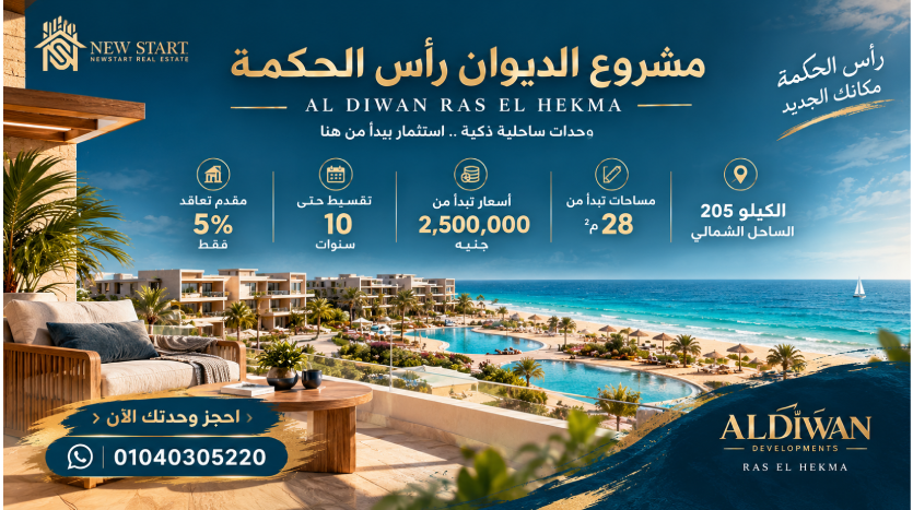 شاليهات للبيع في رأس الحكمة بالتقسيط Al Diwan Ras El Hekma