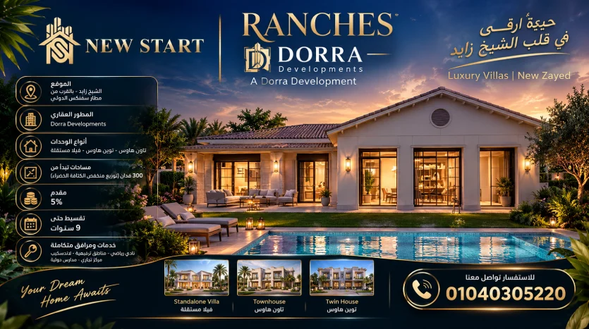 كمبوند رانشز نيو زايد Ranches New Zayed فلل درة بمقدم 5%