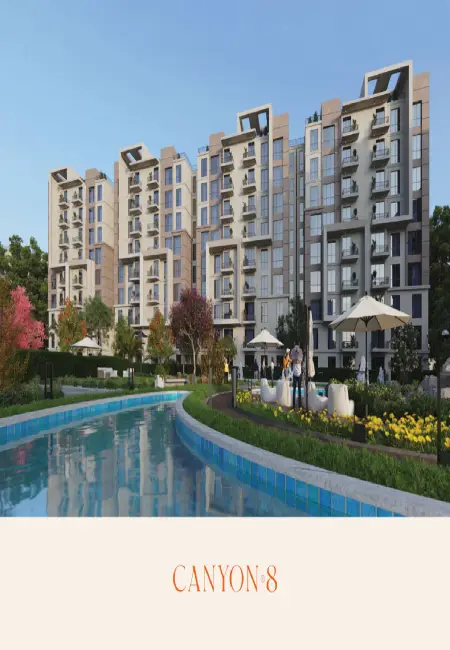 شقة للبيع 120متر بفيو على لاجون فى كمبوند كانيون 8 العاصمة الادارية هوم تاون