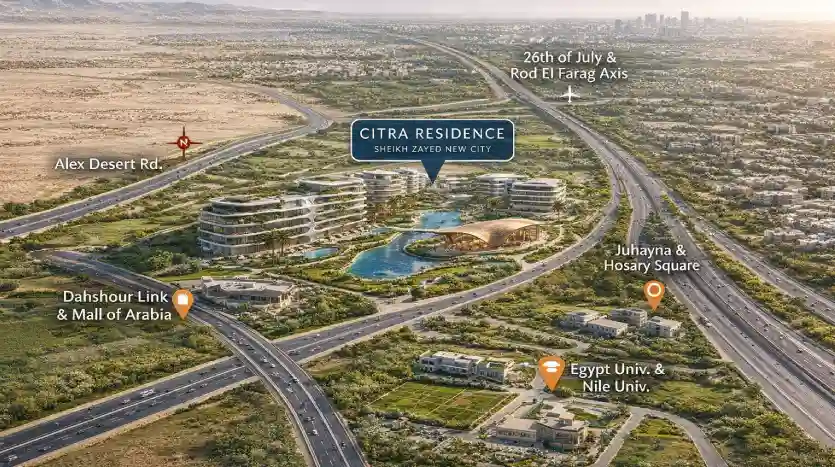 شقة فندقية للبيع 80م بفيو مميز جداً في كمبوند سيترا زايد الجديدة